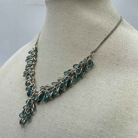 925 Sterling Silver Blue Glass Cha Cha Y Drop Necklace Boho Statement - Picture 4 of 7